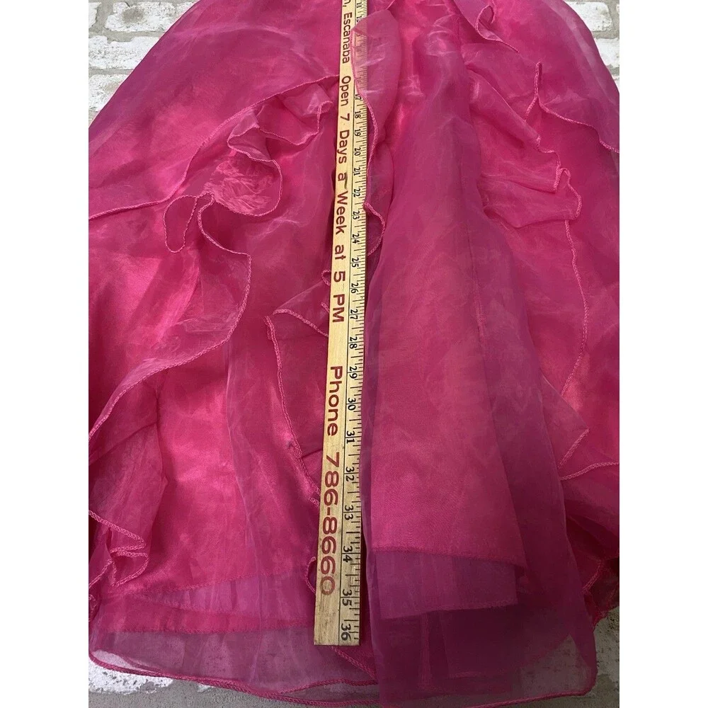 iEFIEL Girls Fuchsia Pink Rhinestone Organza Flower Dress size 10